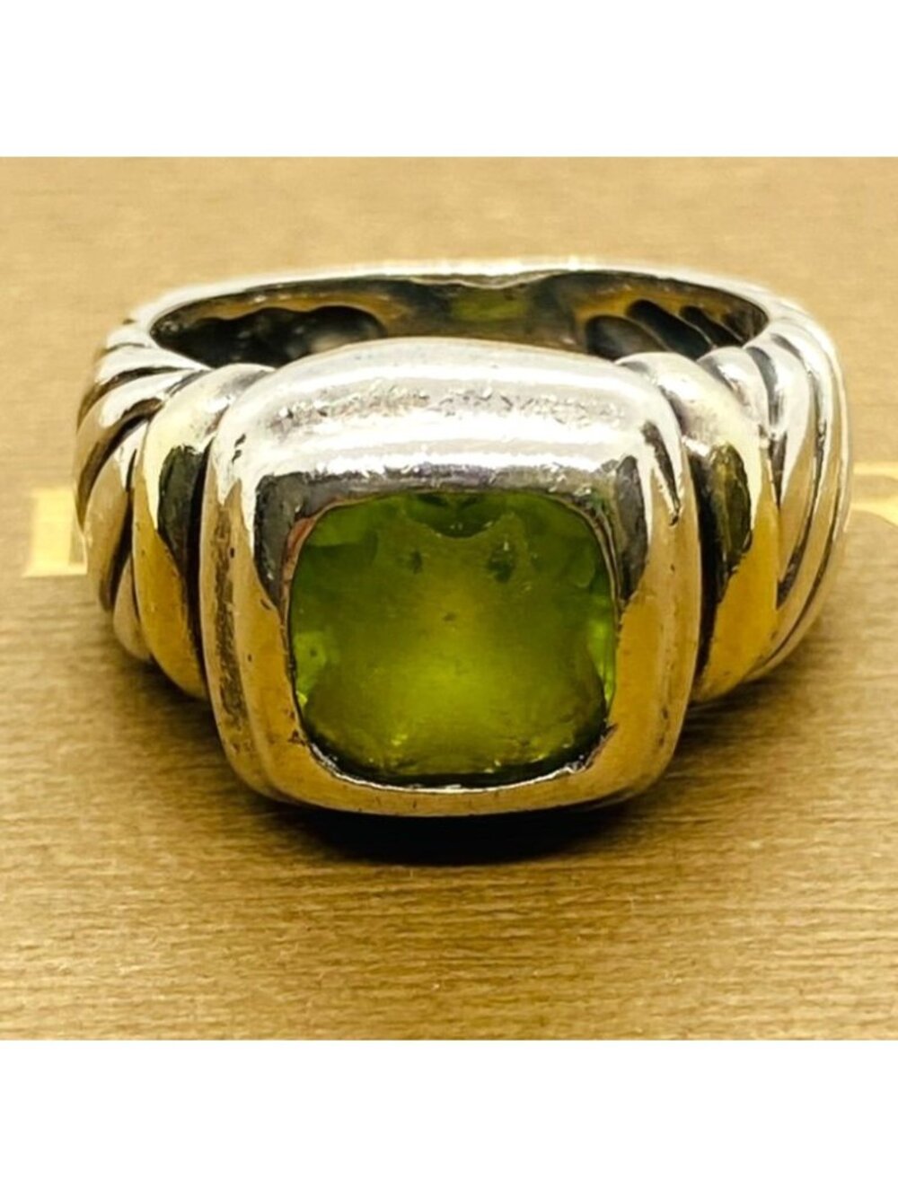 David Yurman Sterling Silver 14k Gold  8mm Green Stone Noblesse Ring,